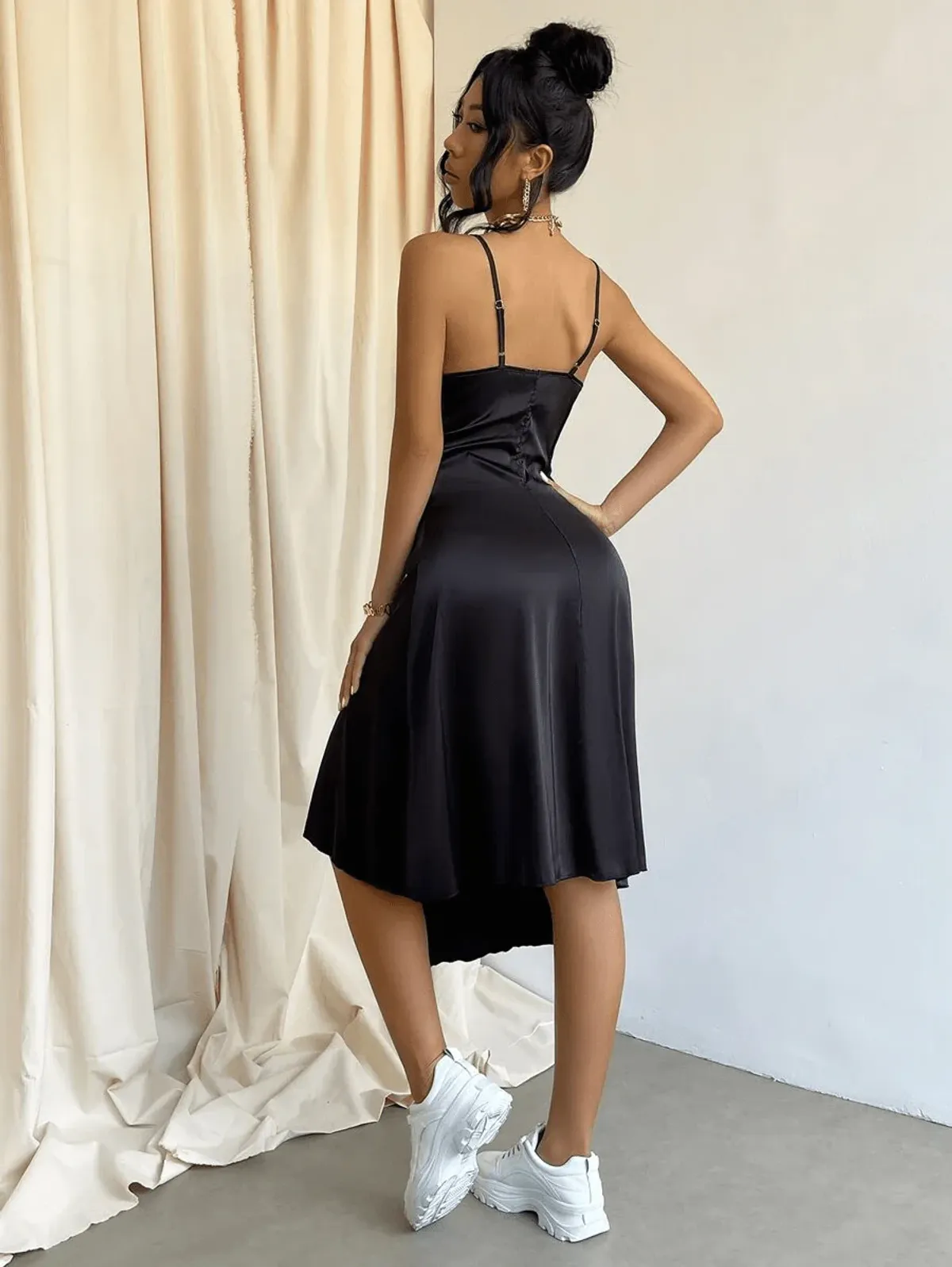 Black Slit Satin Dress