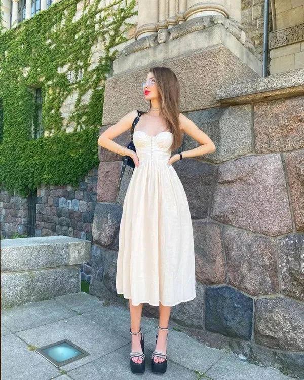 White Off Shoulder Corset Mid Length Dress For Women