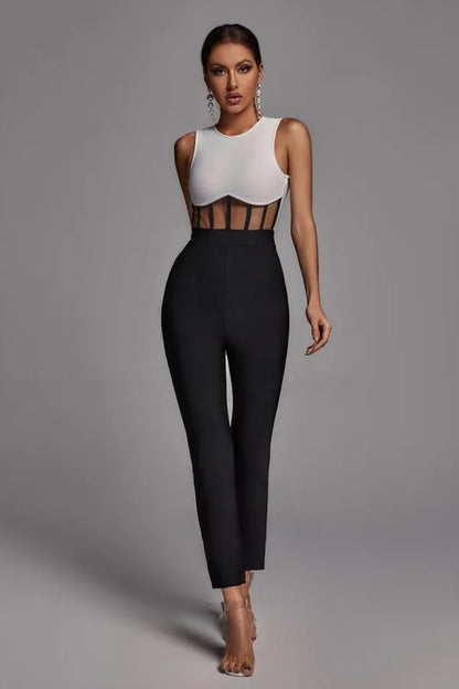 Black And White Stylish Mesh Jumpsuit For Women