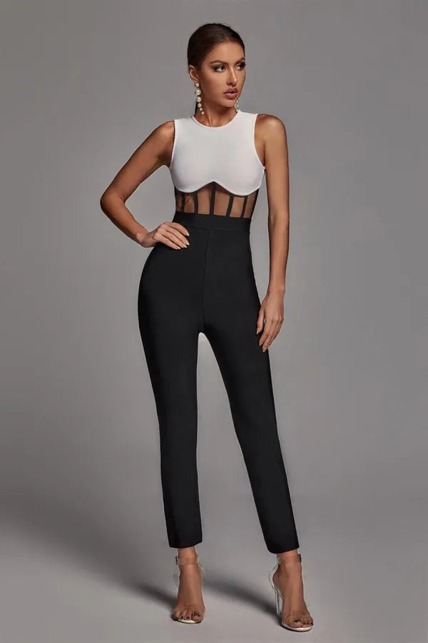 Black And White Stylish Mesh Jumpsuit For Women