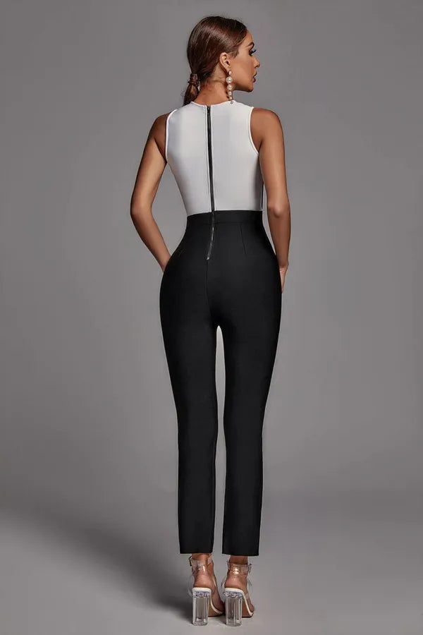 Black And White Stylish Mesh Jumpsuit For Women