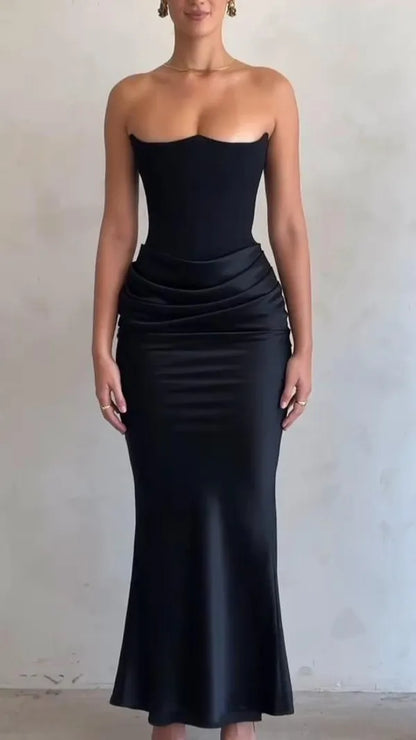 Black Off Shoulder Corset Full Length Gown Dress For Women