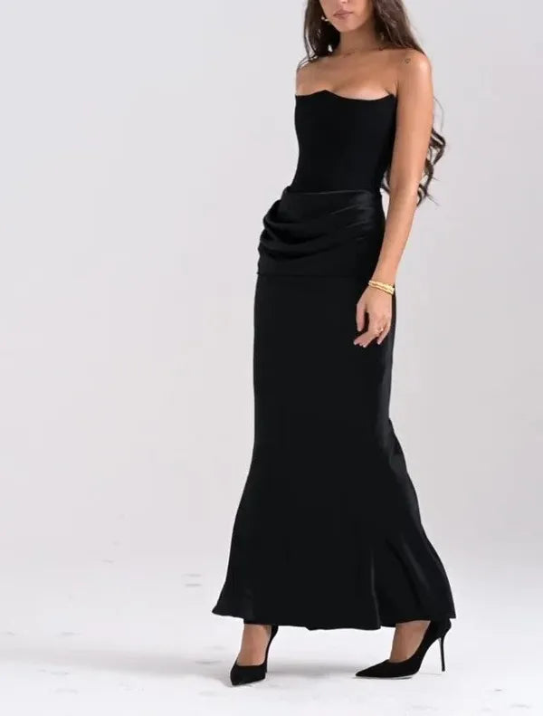 Black Off Shoulder Corset Full Length Gown Dress For Women