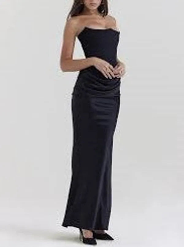 Black Off Shoulder Corset Full Length Gown Dress For Women