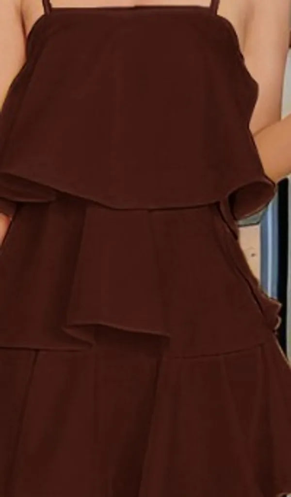 Brown Layered Fit And Flare Short Dress For Women