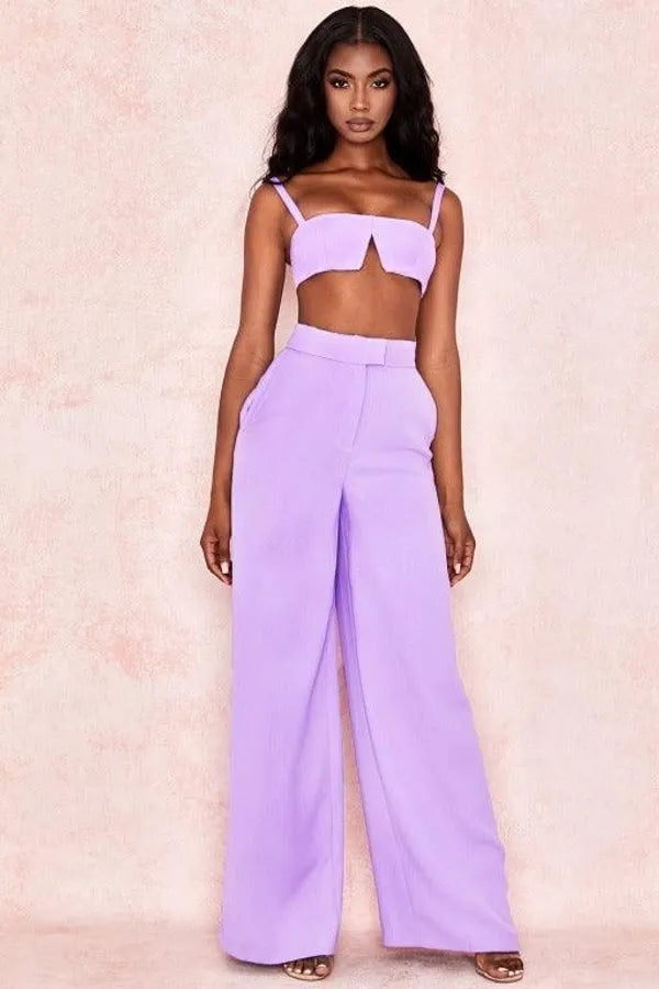 Lavender Crop Top And Flared Pants Co Ord For Women