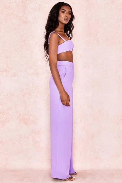 Lavender Crop Top And Flared Pants Co Ord For Women