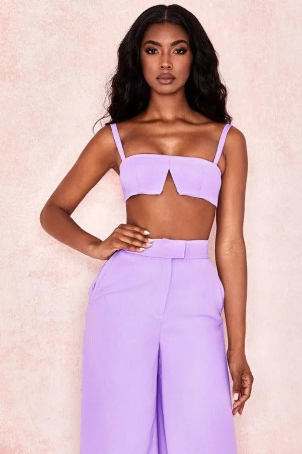 Lavender Crop Top And Flared Pants Co Ord For Women