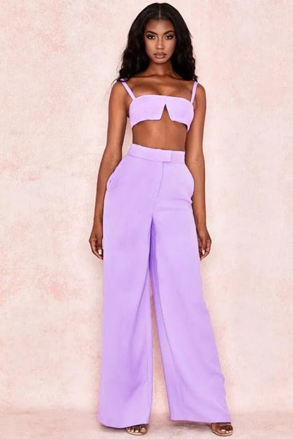 Lavender Crop Top And Flared Pants Co Ord For Women