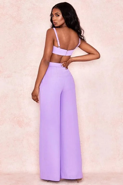 Lavender Crop Top And Flared Pants Co Ord For Women