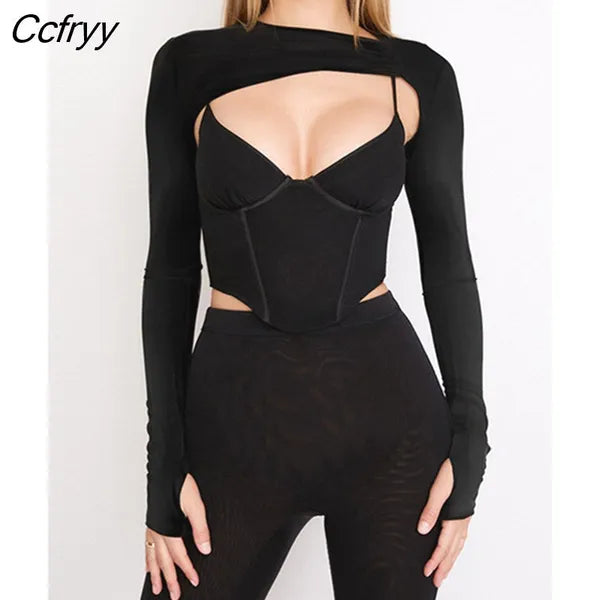 Black Bustier Cutout Mesh Crop Top For Women
