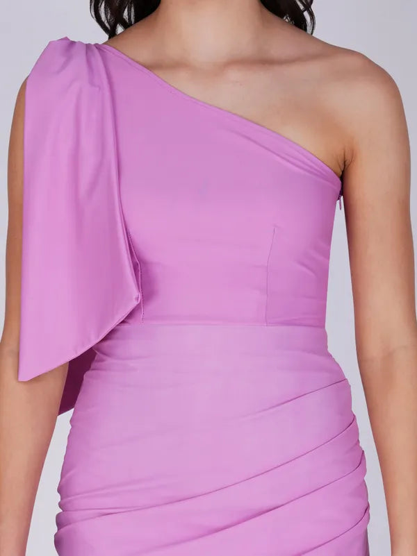 Purple One Shoulder Frill Detailed Dress For Women