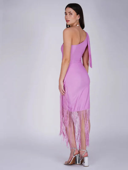 Purple One Shoulder Frill Detailed Dress For Women