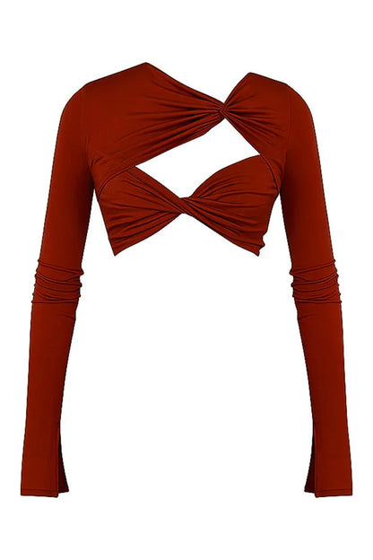 Maroon Cabana Cut Out Full Sleeves Top For Women