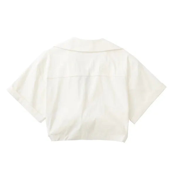 Pearl White Crop Shirt With Pockets For Women