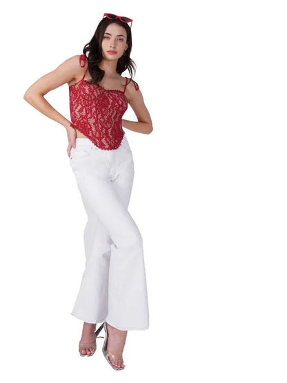 Red Lace Corset Fitted Top For Women