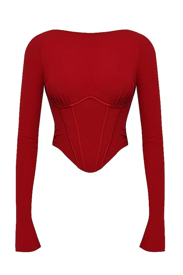 Red Stylish Full Sleeves Corset Top For Women