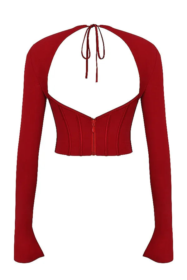 Red Stylish Full Sleeves Corset Top For Women