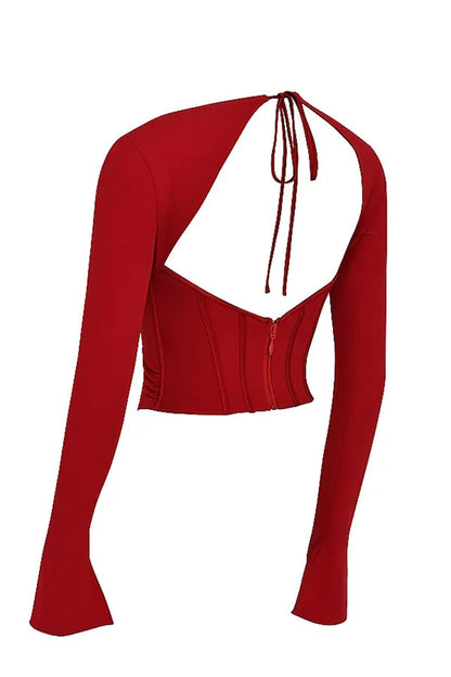 Red Stylish Full Sleeves Corset Top For Women